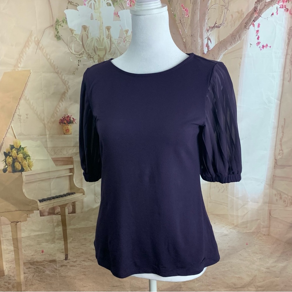 NEW T Tahari Sheer Short Sleeve in Purple Blouse